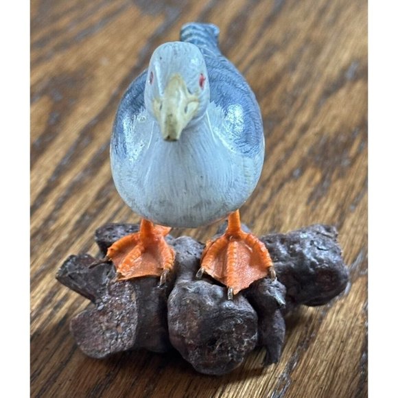 Vintage Enesco Unsigned Duck, Goose, Seagull On Wood Log Bird Figurines FLAWS - Picture 4 of 16